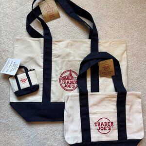 Trader Joe's Blue and White Tote Bag Set (3 bags)